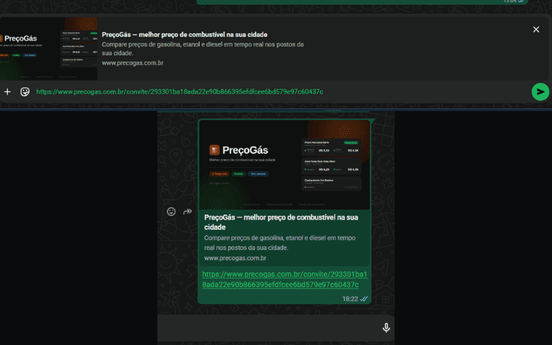 Compartilhamento por WhatsApp e E-mail após gerar o link